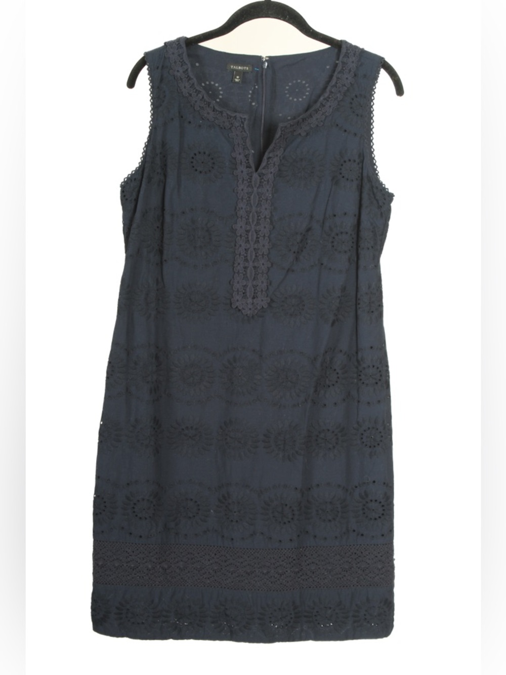 Talbots Women’s Dress 10 Navy Blue A Line Eyelet Floral Straight Lined V Neck